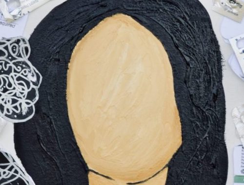 Image of a faceless person with black hair and packets of anti-depression medication around them - side effects may include